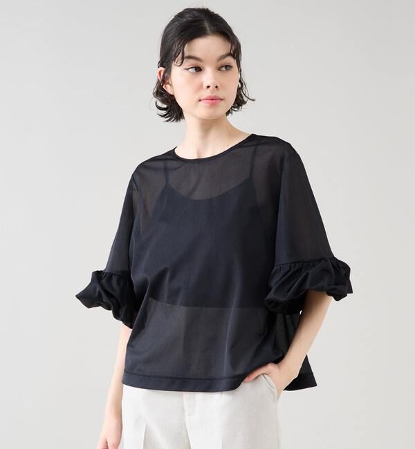TIARA「フリルトリミングチュールブラウス 」|Tシャツ・カットソー|ブラック