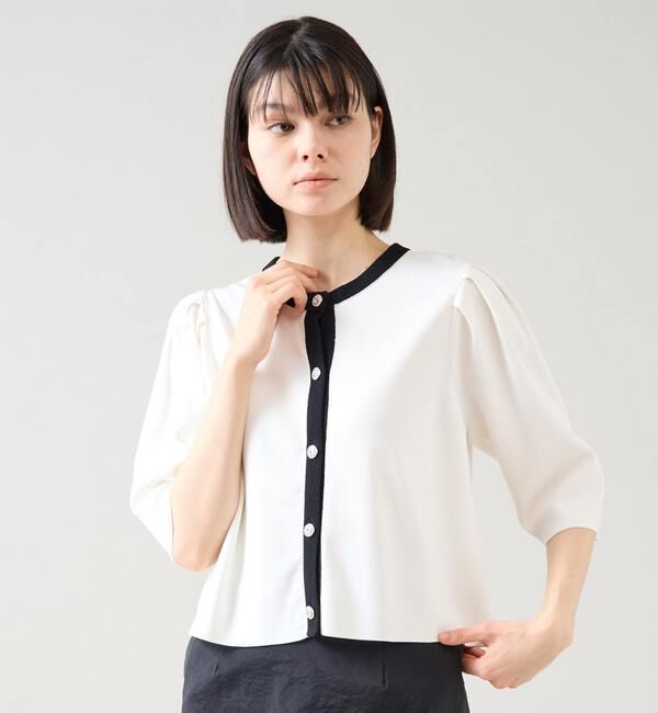 TIARA「ビジューボタンカーディガン」|カーディガン|ホワイト&times;ブラック