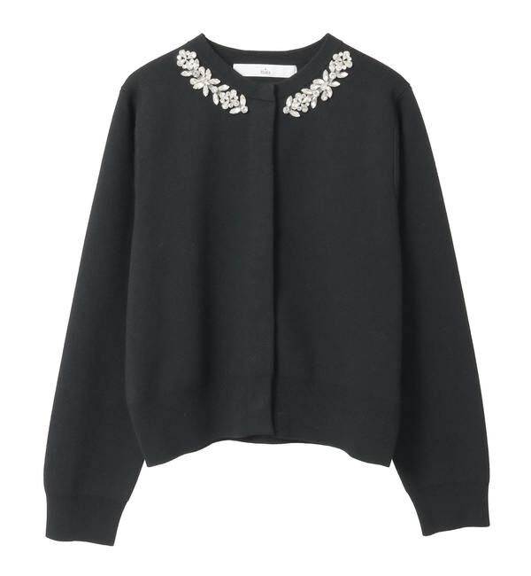 TIARA「ビジューネックカーディガン」|カーディガン|ブラック