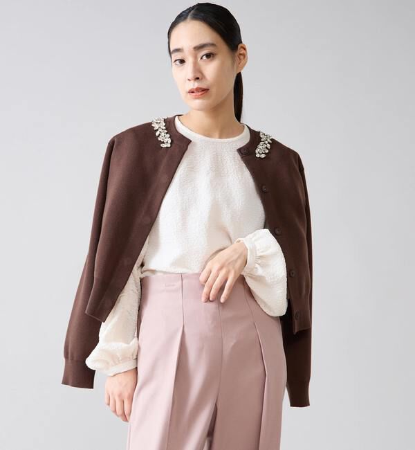 TIARA「ビジューネックカーディガン」|カーディガン|