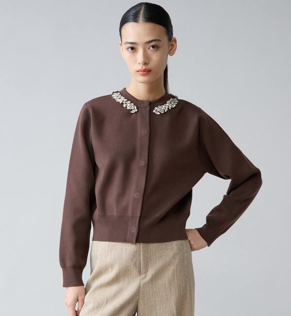 TIARA「ビジューネックカーディガン」|カーディガン|