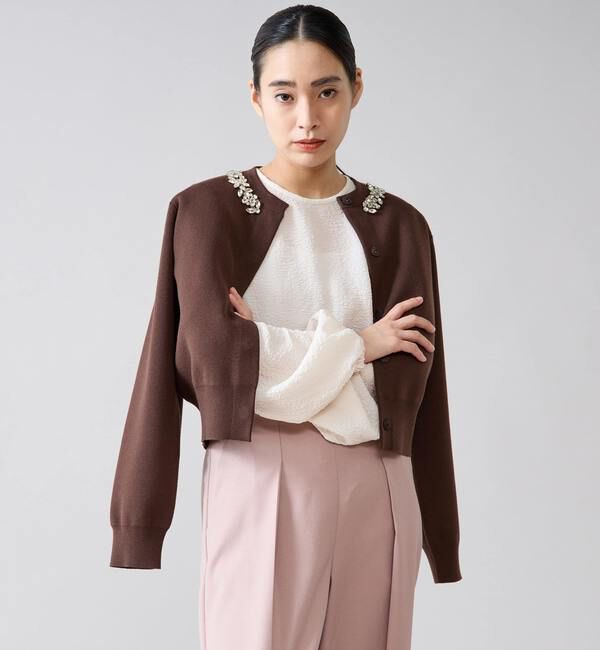 TIARA「ビジューネックカーディガン」|カーディガン|