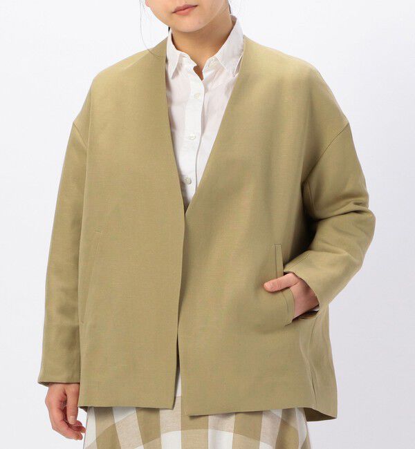 Liesse「リネン混ジャケット」|ノーカラージャケット|ベージュ