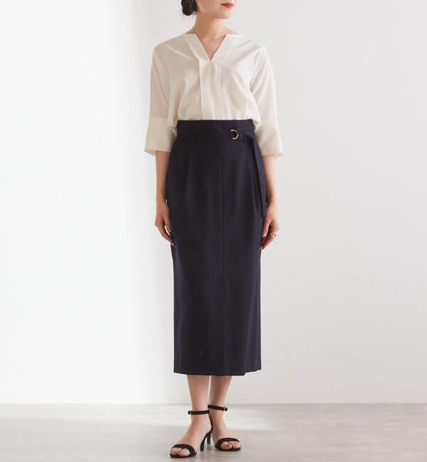 Liesse「ベルテッドロングタイトスカート（セットアップ対応可）」|スカート|ネイビー