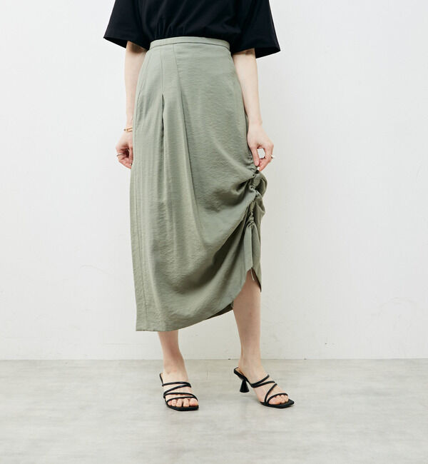 Soffitto「アシンメトリーサイドギャザースカート」|スカート|カーキ