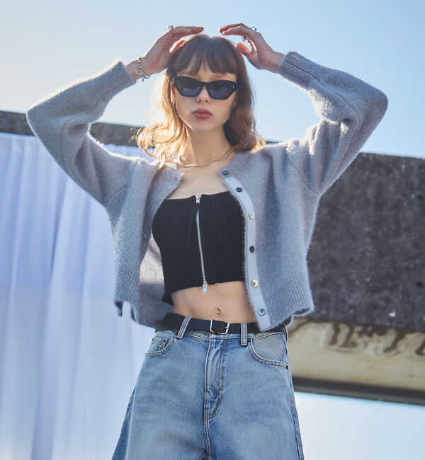 Soffitto「前後2WAYフィルムラメニット」|カーディガン|