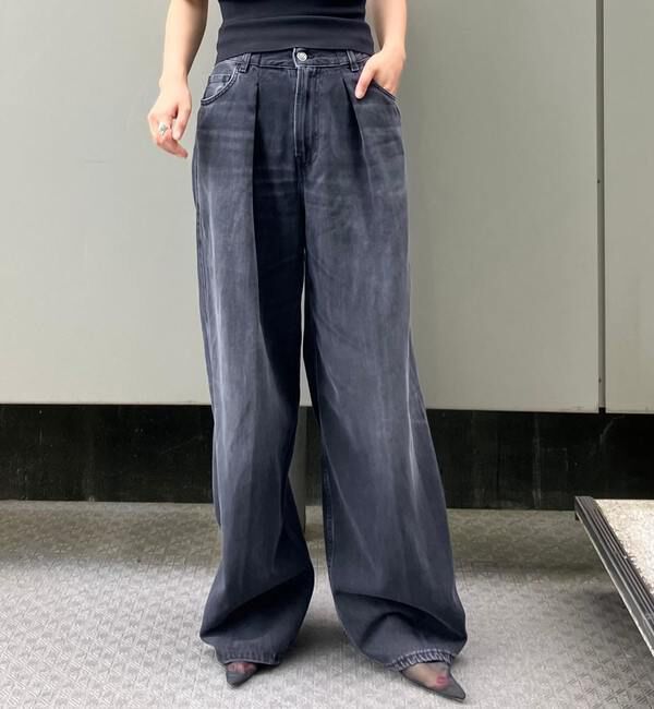 A_「【HAIKURE/ハイクル】CANDY BLUE TENCEL ASIASN FITテンセル混タックデニムパンツ」|デニム|ブラック