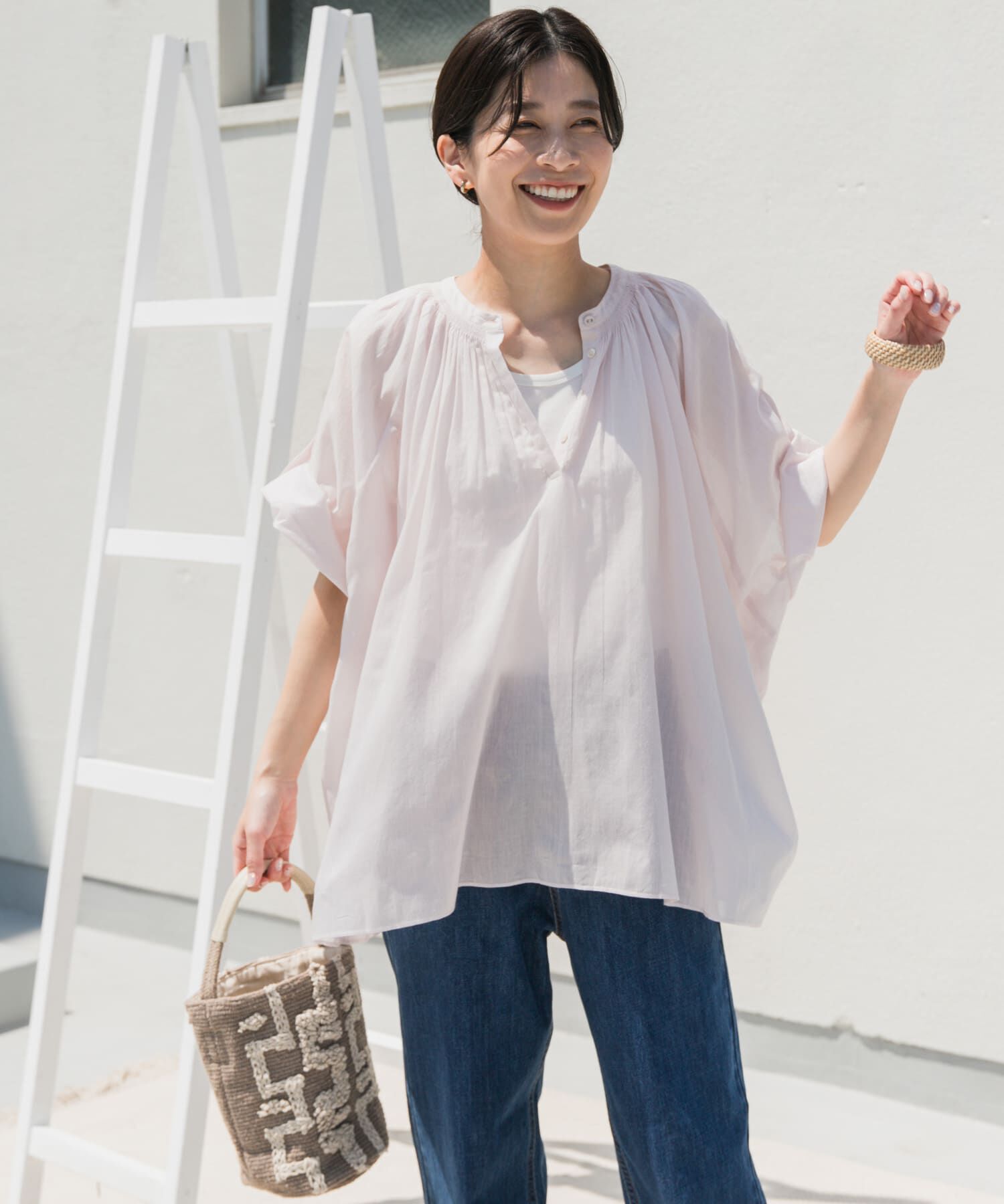 URBAN RESEARCH DOORS「コットンボイルロールアップスリーブブラウス」|シャツ・ブラウス|