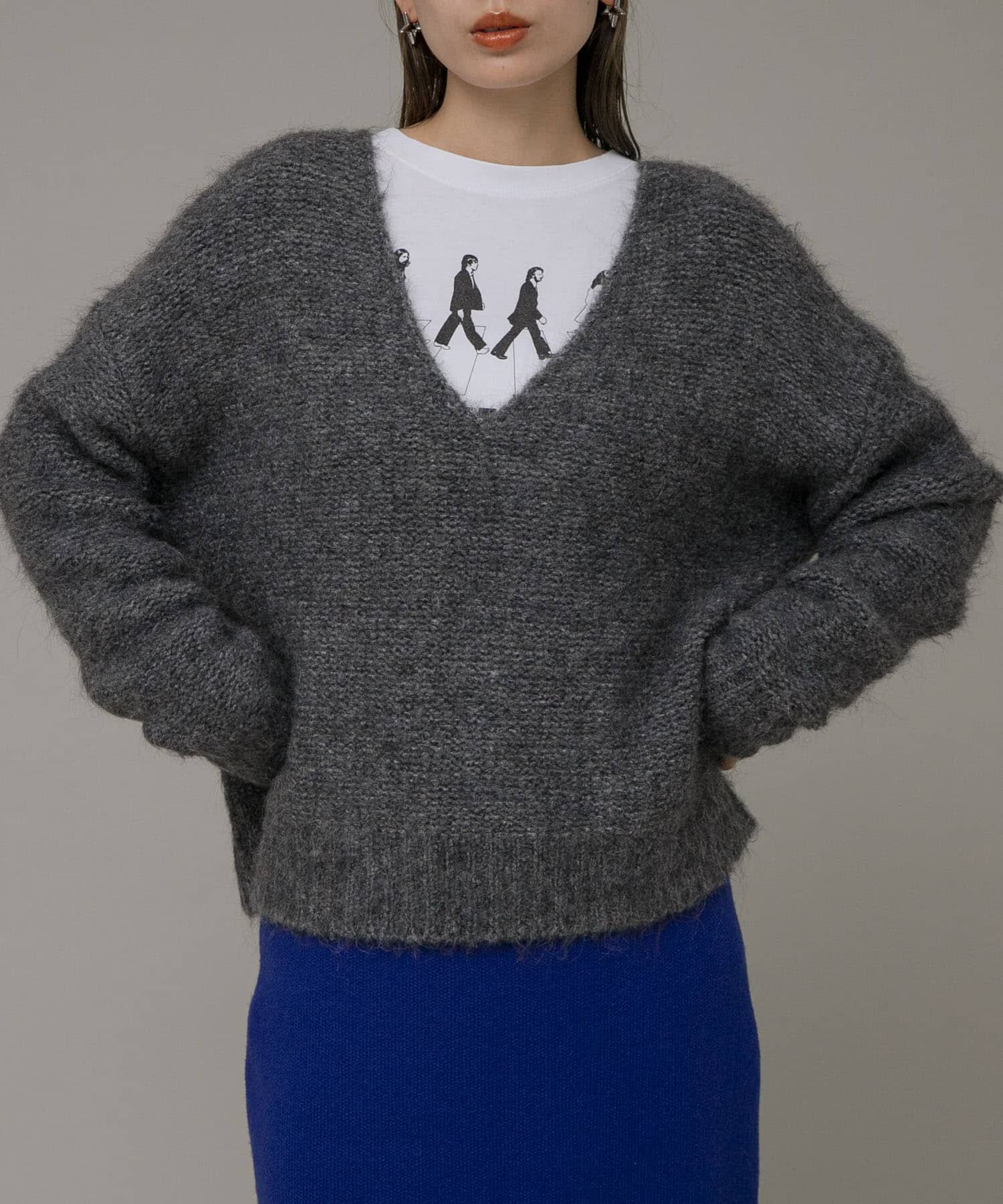 Sonny Label 「ディープVネックプルオーバー」|ニット・セーター|グレー