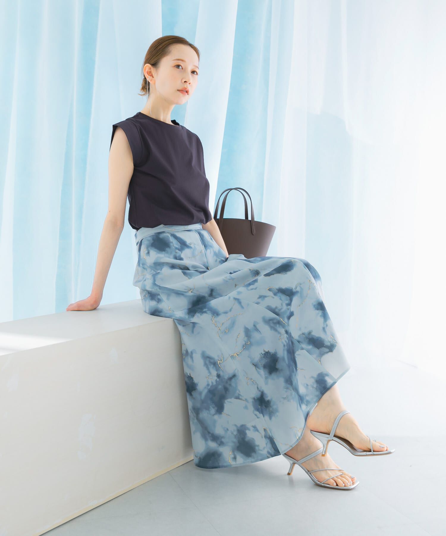 URBAN RESEARCH ROSSO「前後2WAYマーブルプリントフレアスカート」|スカート|ブルー