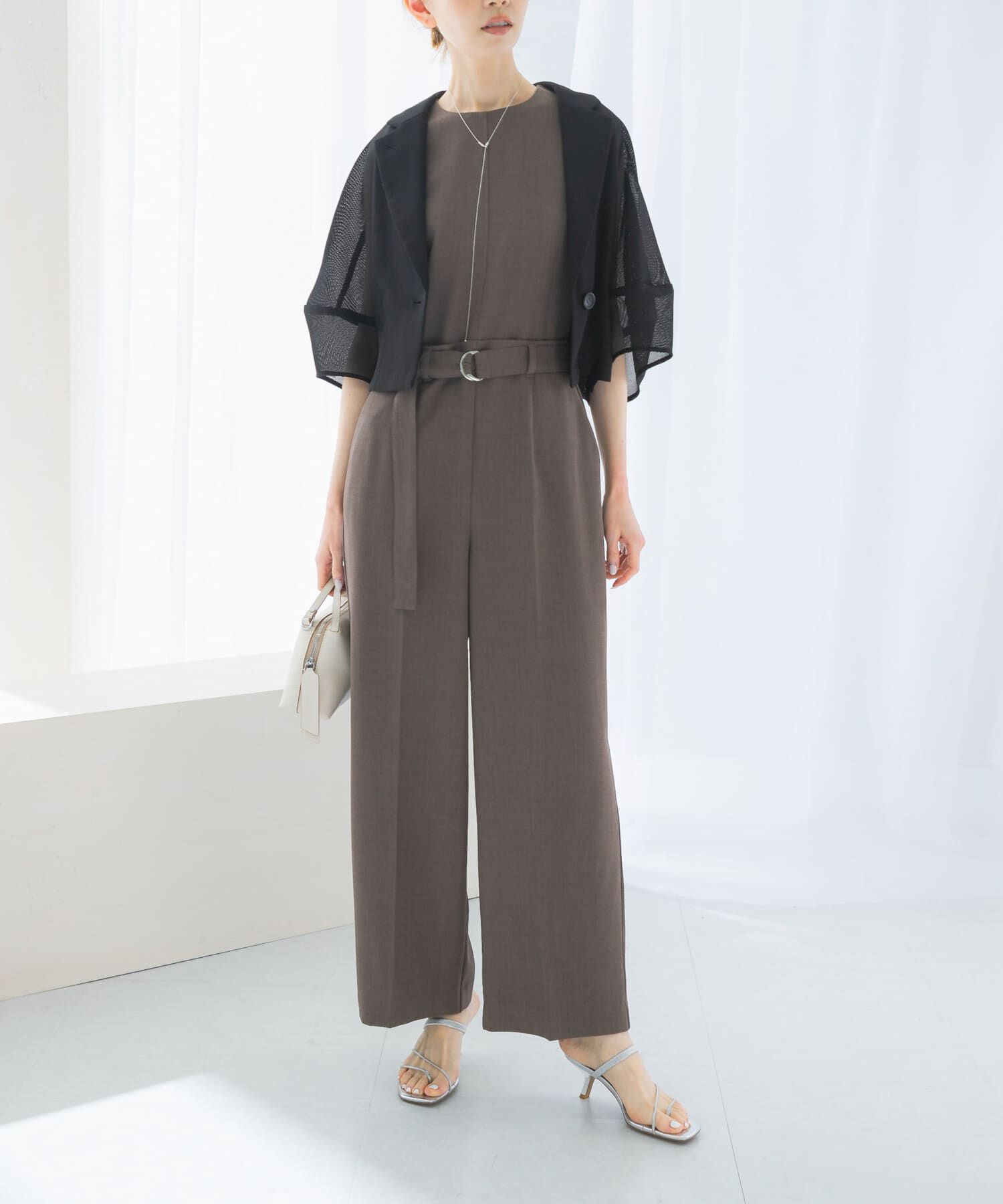 URBAN RESEARCH ROSSO「ベルト付サマーツイードオールインワン」|スカート|ブラウン系その他