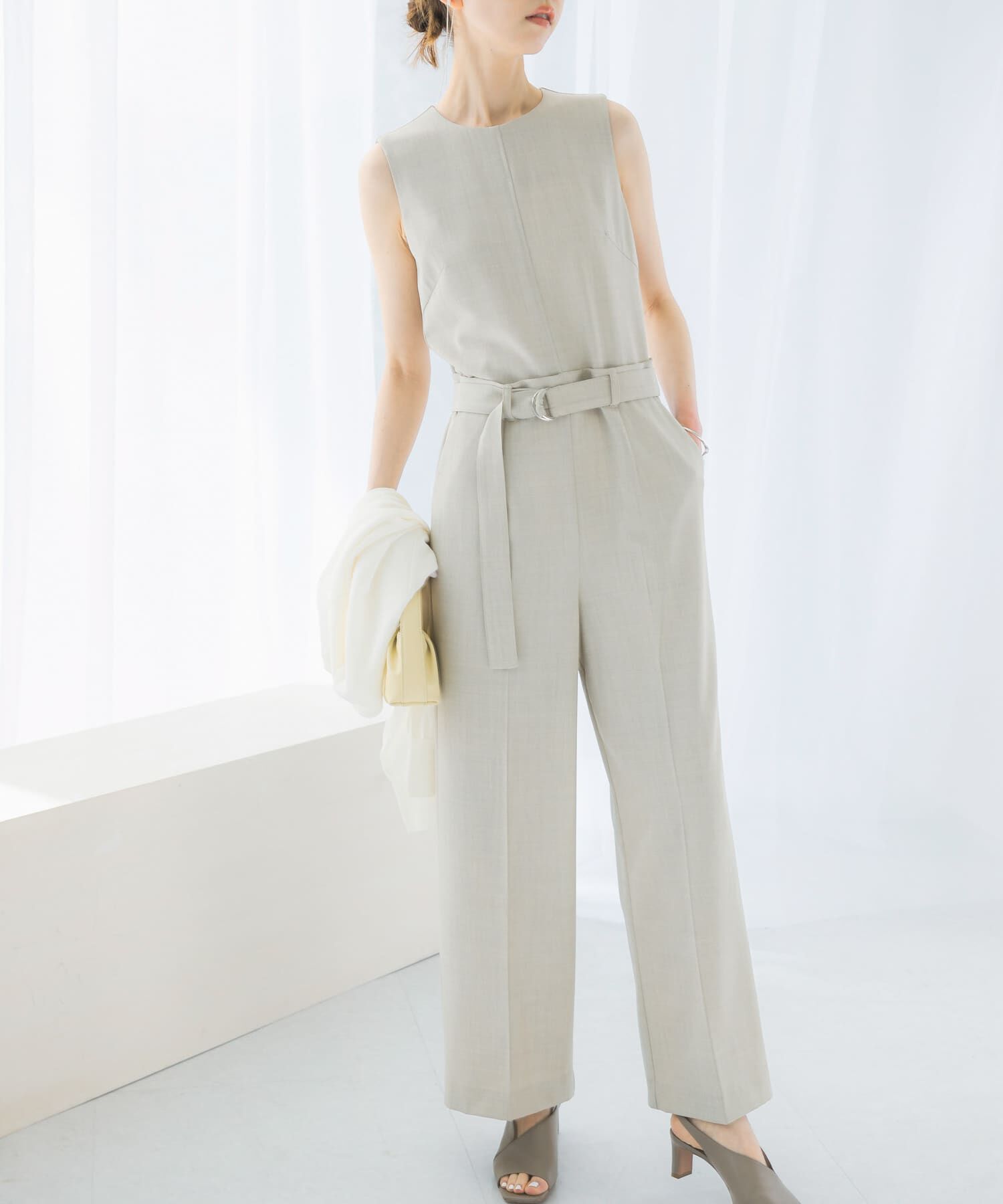 URBAN RESEARCH ROSSO「ベルト付サマーツイードオールインワン」|スカート|ライトベージュ