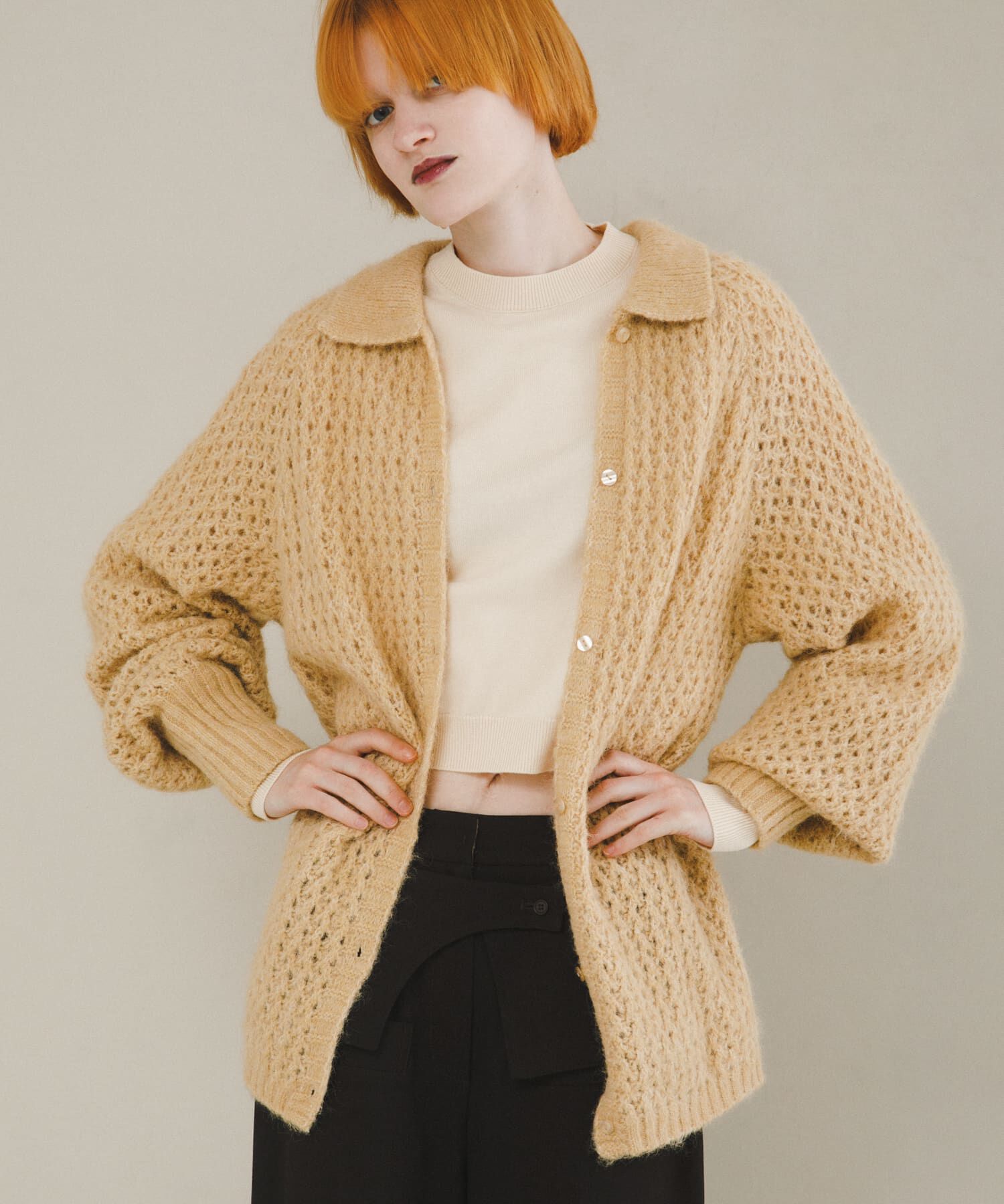 LAATO「mesh knit polo cardigan」|カーディガン|