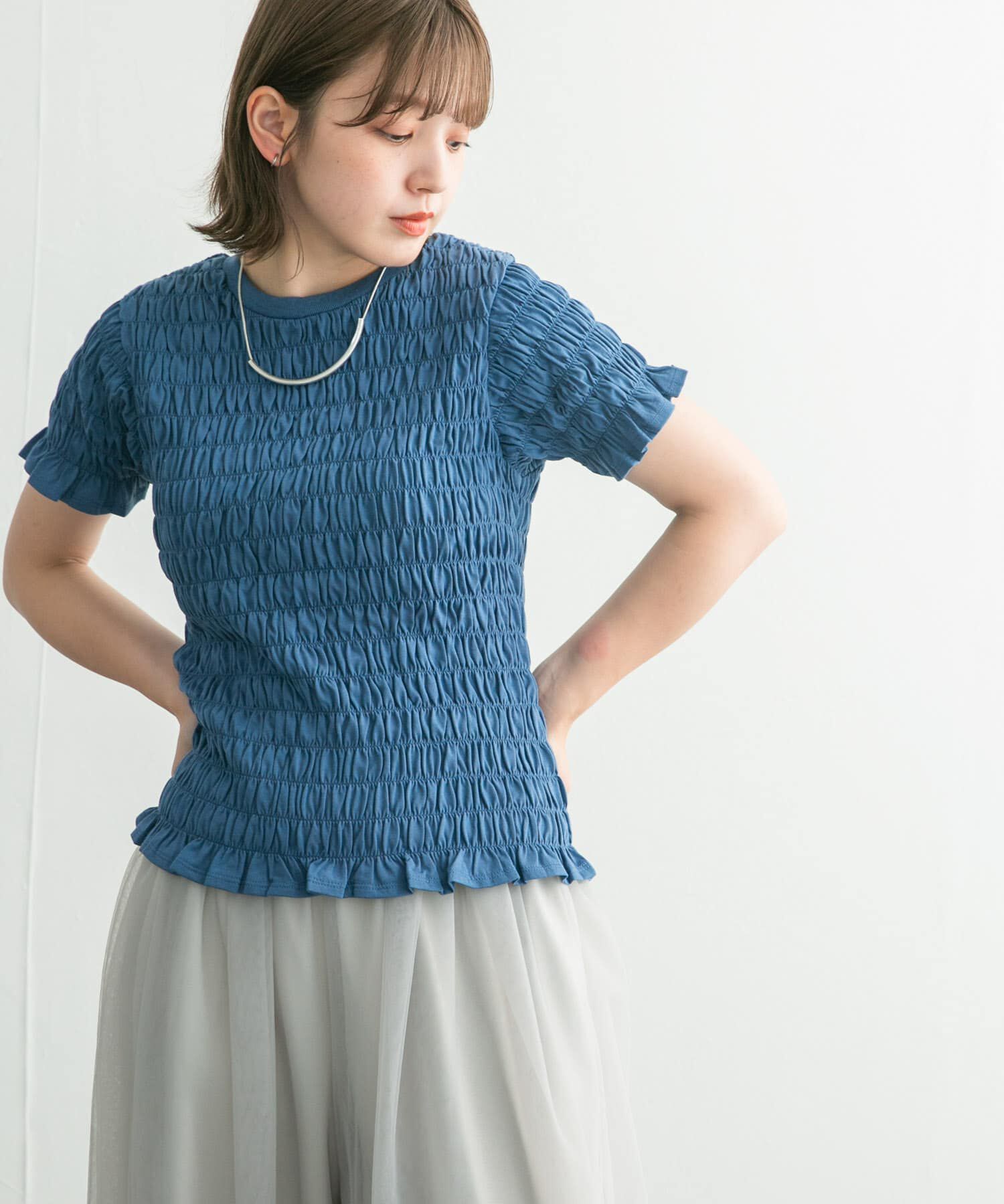  「シャーリングプチフリルTEE」|Tシャツ・カットソー|