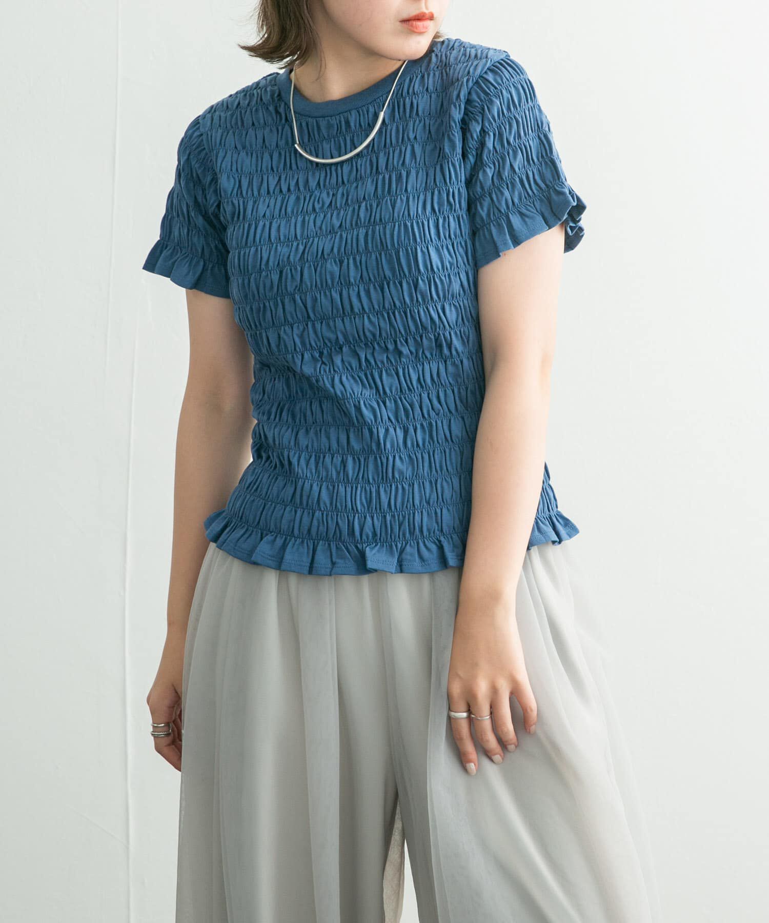  「シャーリングプチフリルTEE」|Tシャツ・カットソー|
