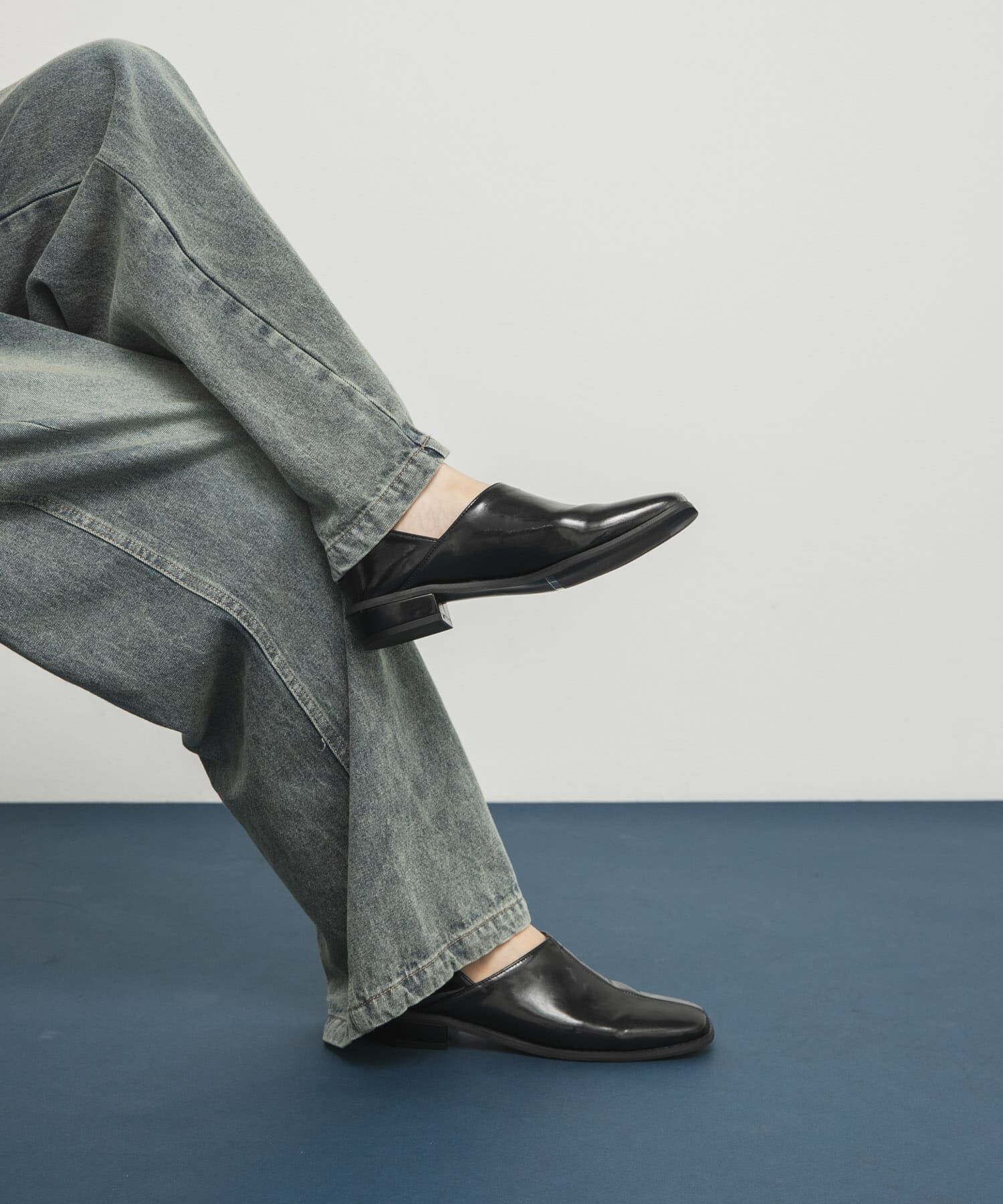  「センターステッチスクエアトゥスライドシューズ」|その他|ブラック