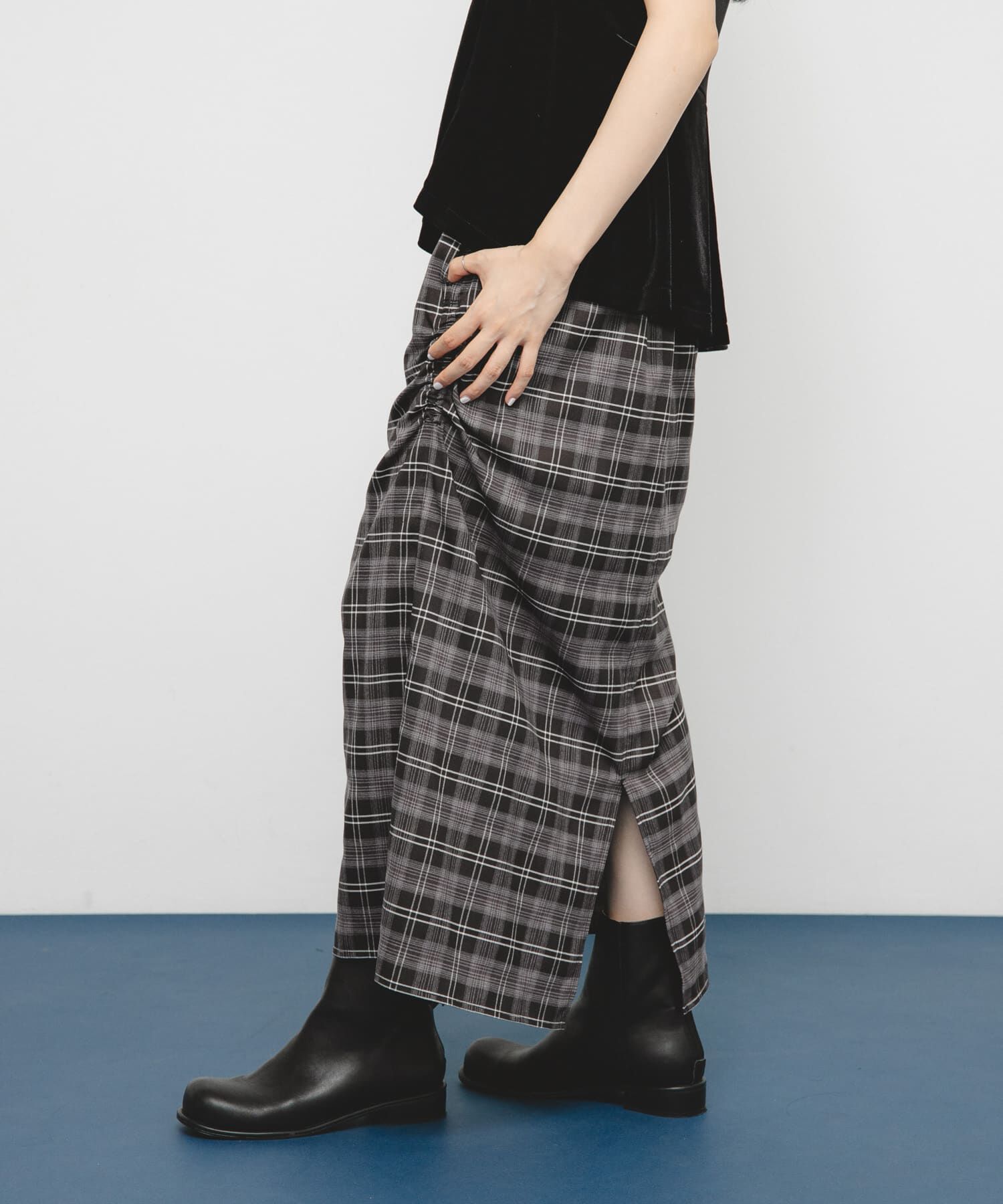 「サイドデザインチェックスカート」|スカート|