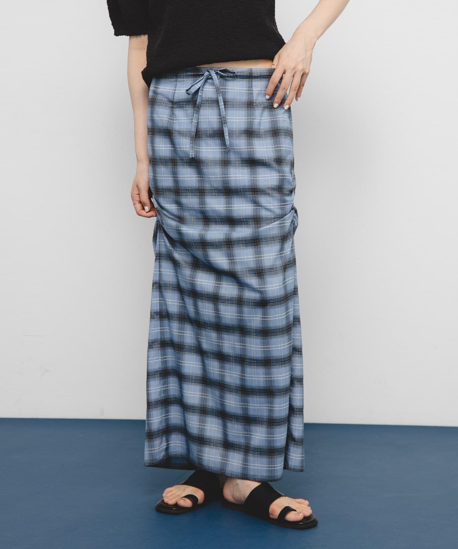  「サイドデザインチェックスカート」|スカート|