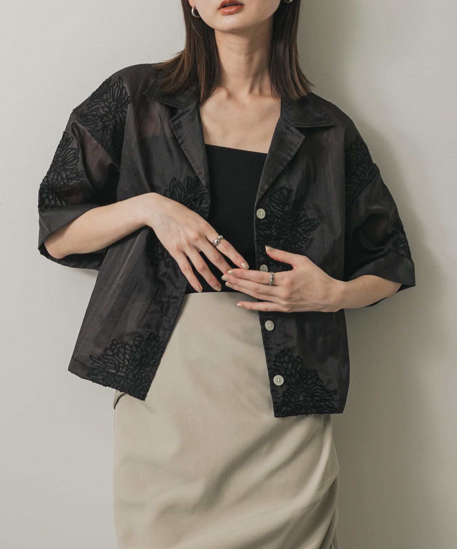 SENSE OF PLACE by URBAN RESEARCH「インドシシュウクロップドシャツ」|シャツ・ブラウス|ブラック