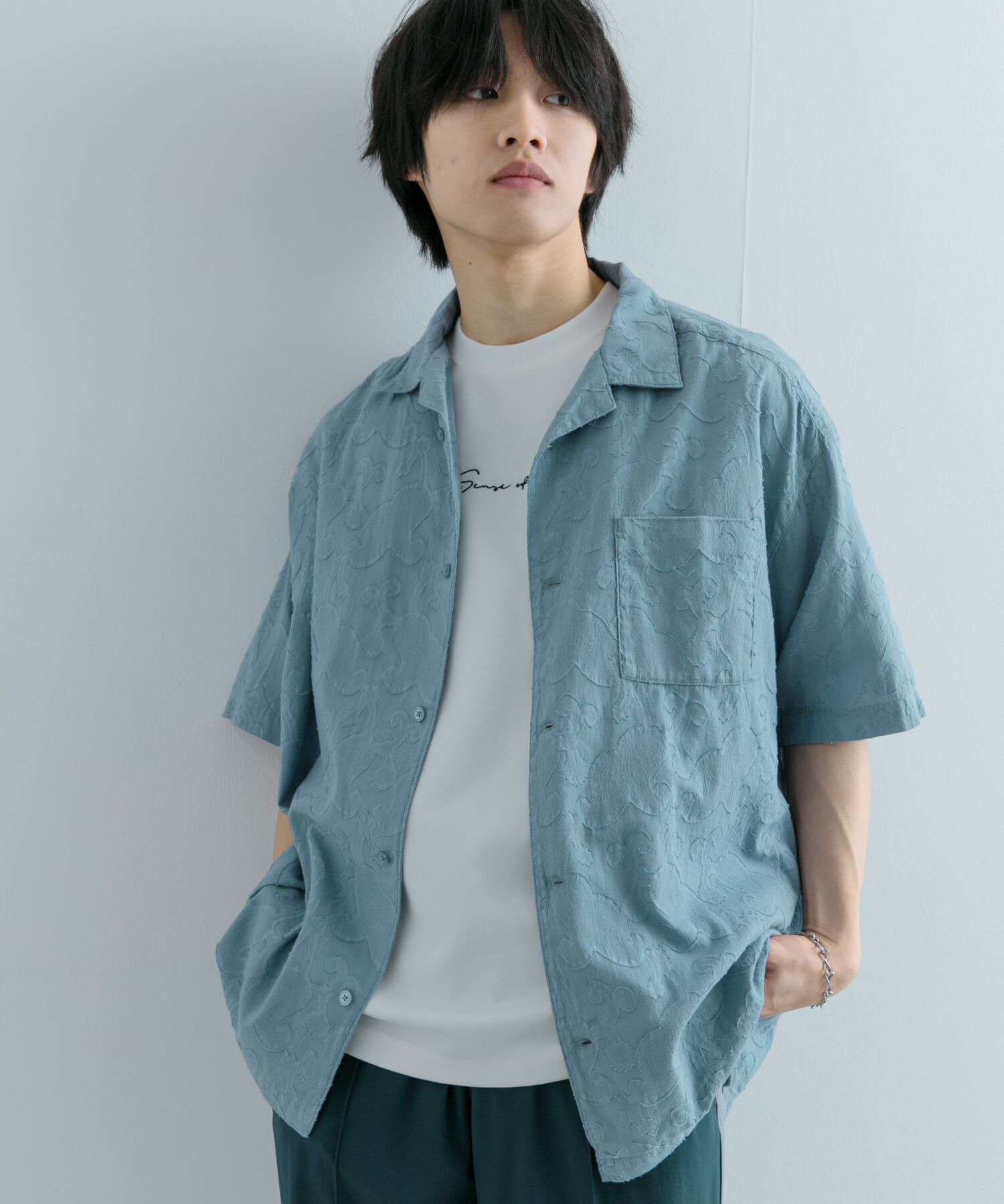 SENSE OF PLACE by URBAN RESEARCH「ペイズリーオープンカラーシャツ(5分袖)」|シャツ・ブラウス|ライトブルー