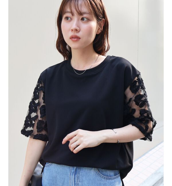  「《手洗い可能》スリーブシアーレースプルオーバー」|Tシャツ・カットソー|