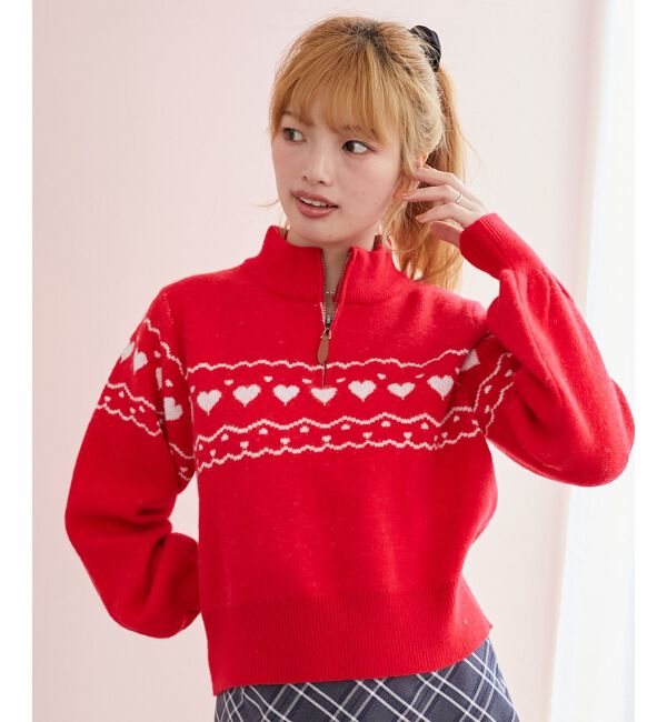 MAJESTICLEGON「ハートジャカードハーフジップニット」|ニット・セーター|