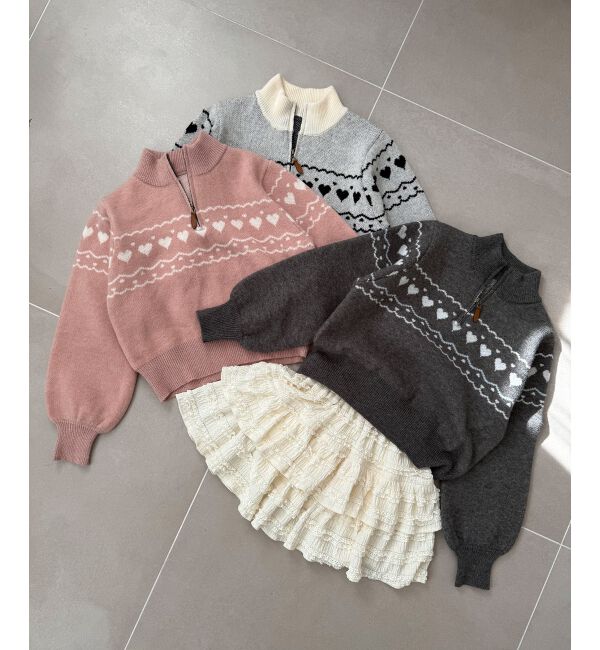 MAJESTICLEGON「ハートジャカードハーフジップニット」|ニット・セーター|