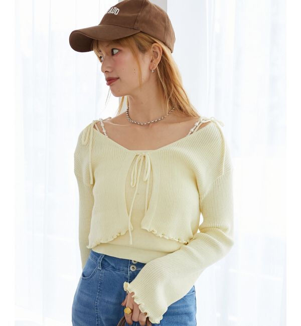  「パールチェーンキャミセットカーディガン」|カーディガン|