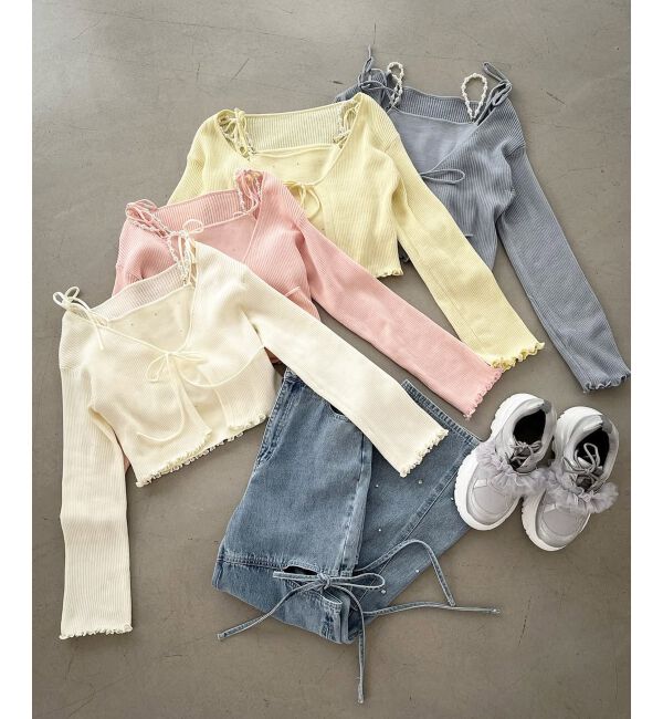  「パールチェーンキャミセットカーディガン」|カーディガン|