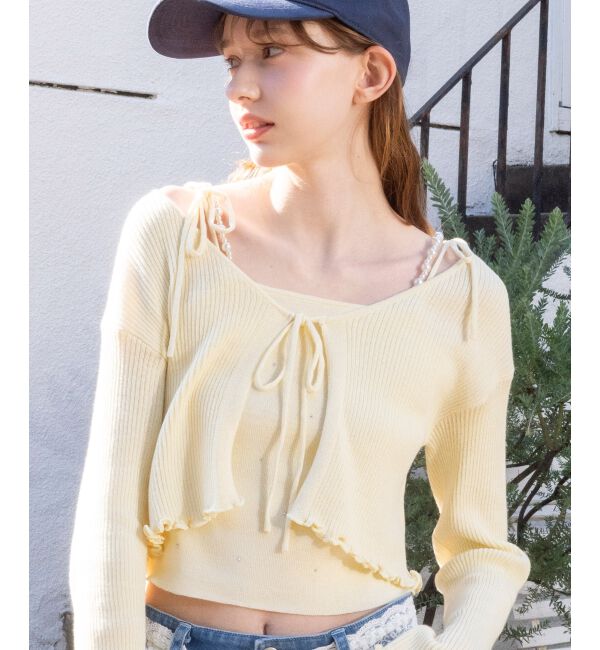  「パールチェーンキャミセットカーディガン」|カーディガン|イエロー