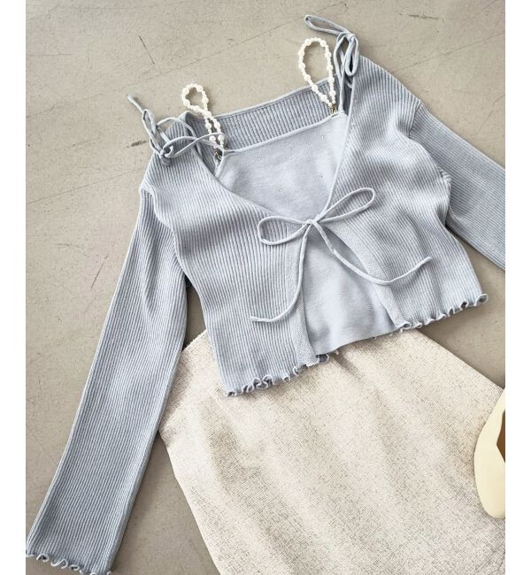  「パールチェーンキャミセットカーディガン」|カーディガン|ブルー