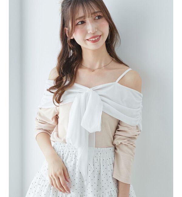  「オフショルリボントップス」|Tシャツ・カットソー|