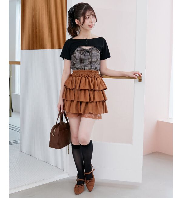  「ウエストリブ裾レースフリルミニスカート」|スカート|