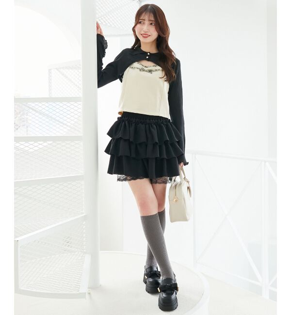  「ウエストリブ裾レースフリルミニスカート」|スカート|