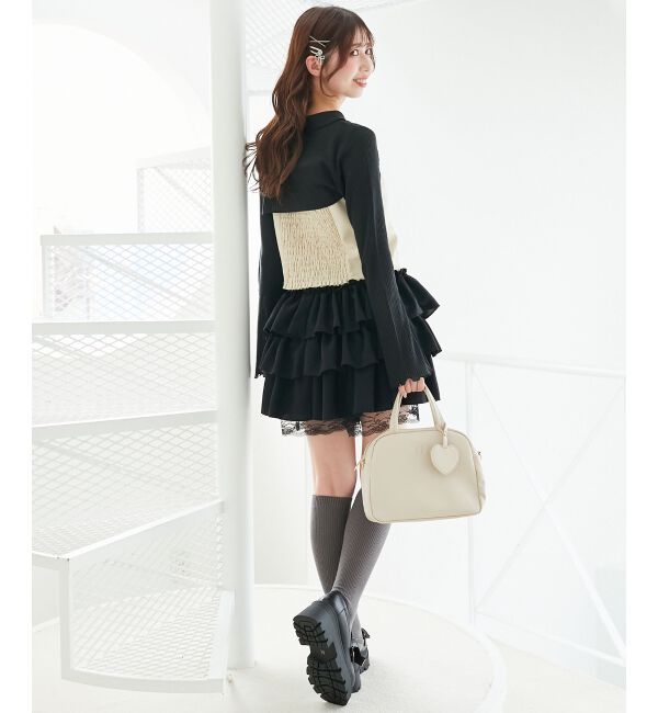  「ウエストリブ裾レースフリルミニスカート」|スカート|