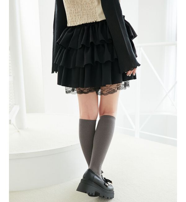  「ウエストリブ裾レースフリルミニスカート」|スカート|