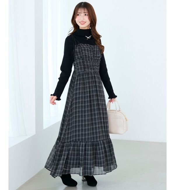  「バイカラーリボンキャミワンピース」|ワンピース|ブラック柄