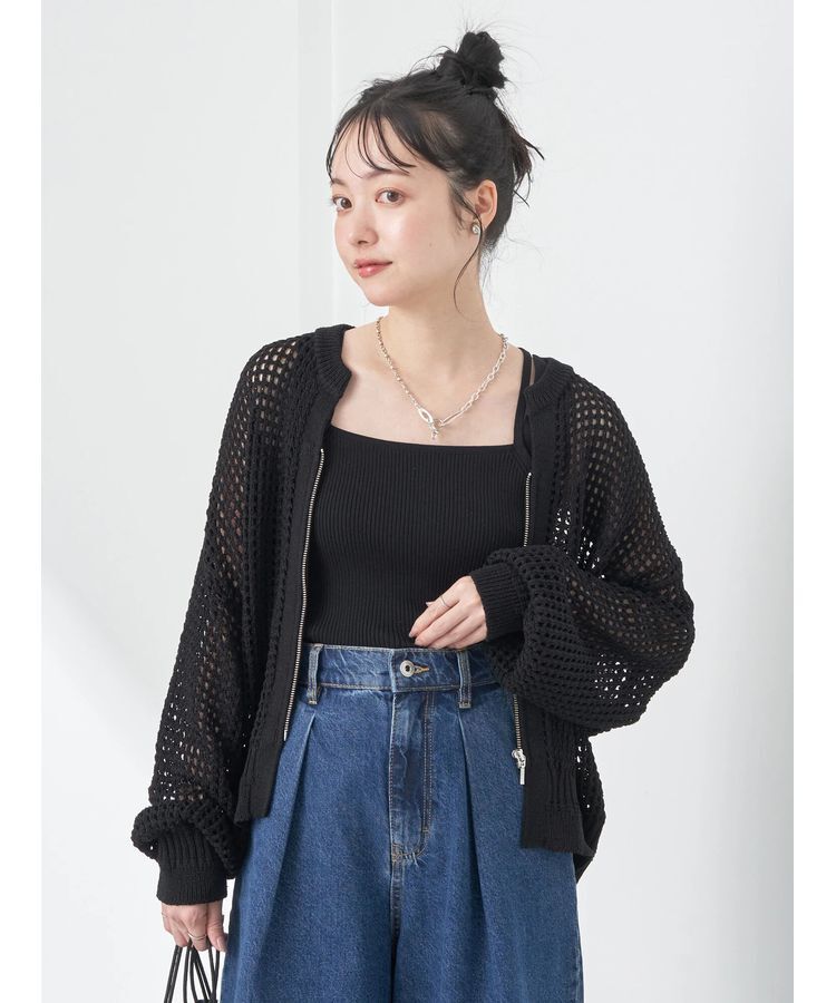 earth music&ecology「メッシュジップカーディガン」|カーディガン|