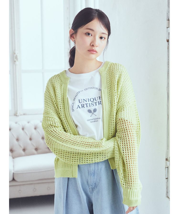 earth music&ecology「メッシュジップカーディガン」|カーディガン|