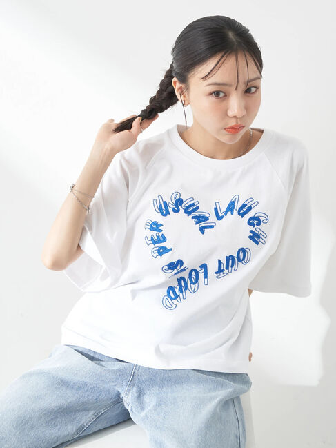 earth music&ecology「ラメ刺繍ハートロゴT」|Tシャツ・カットソー|Off White