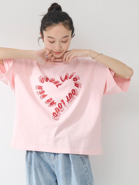 earth music&ecology「ラメ刺繍ハートロゴT」|Tシャツ・カットソー|