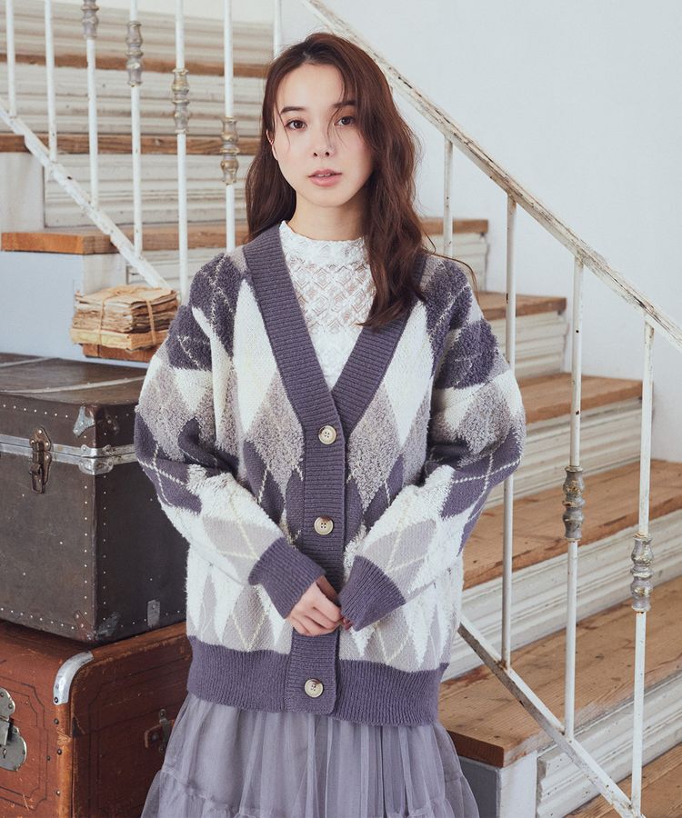 earth music&ecology「ループ編みアーガイルカーディガン」|カーディガン|Gray