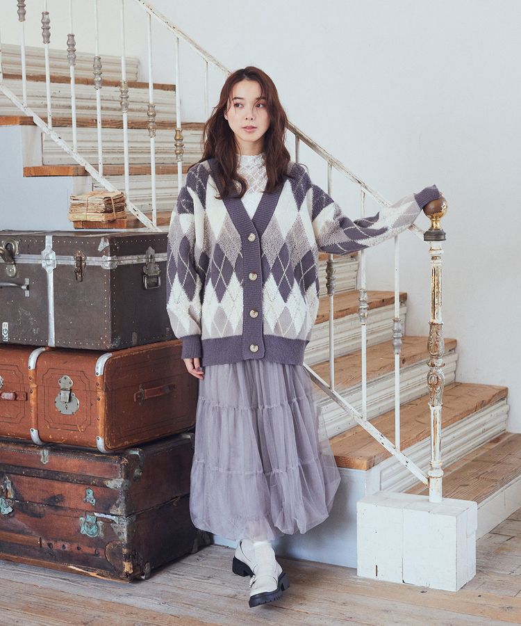 earth music&ecology「ループ編みアーガイルカーディガン」|カーディガン|