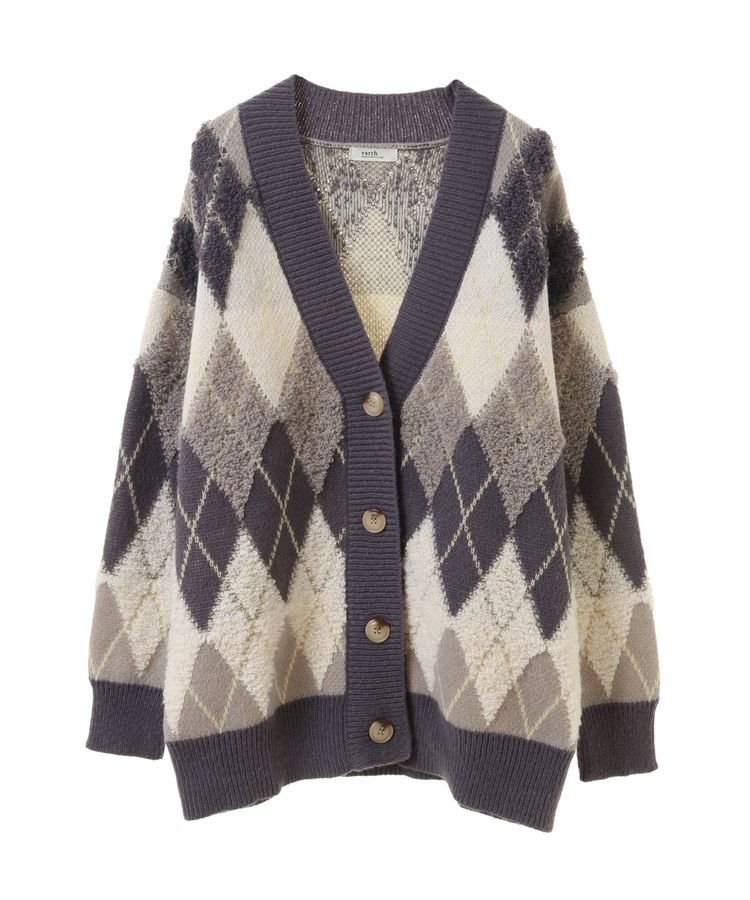 earth music&ecology「ループ編みアーガイルカーディガン」|カーディガン|
