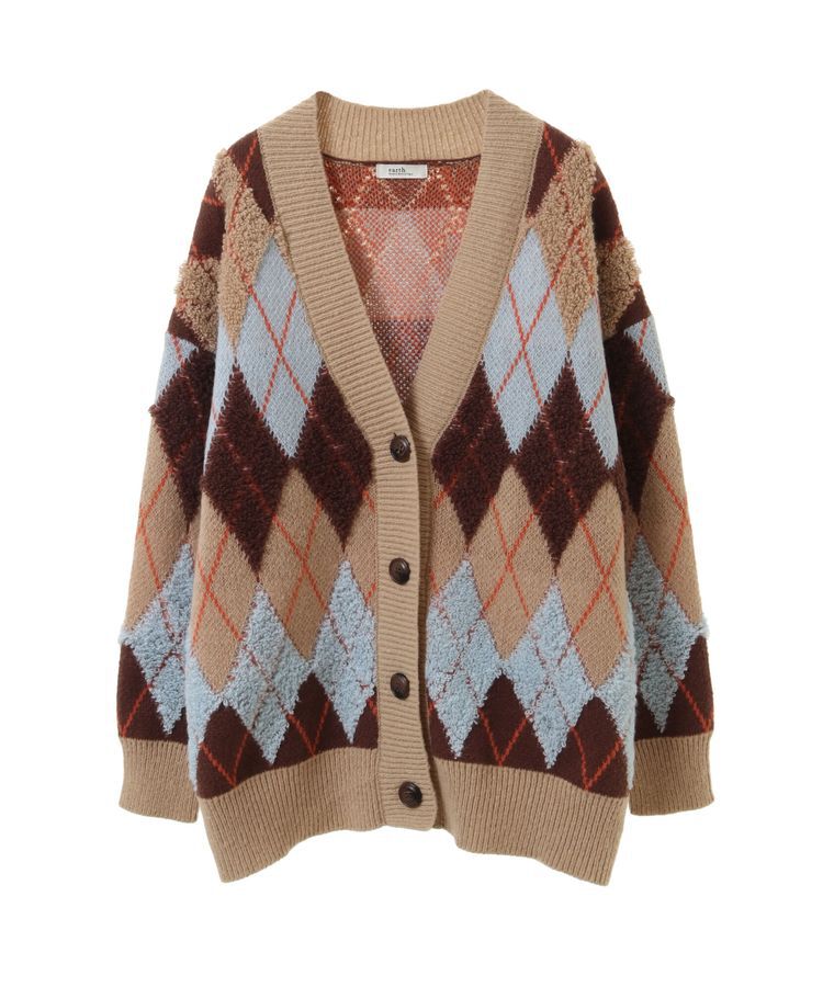 earth music&ecology「ループ編みアーガイルカーディガン」|カーディガン|