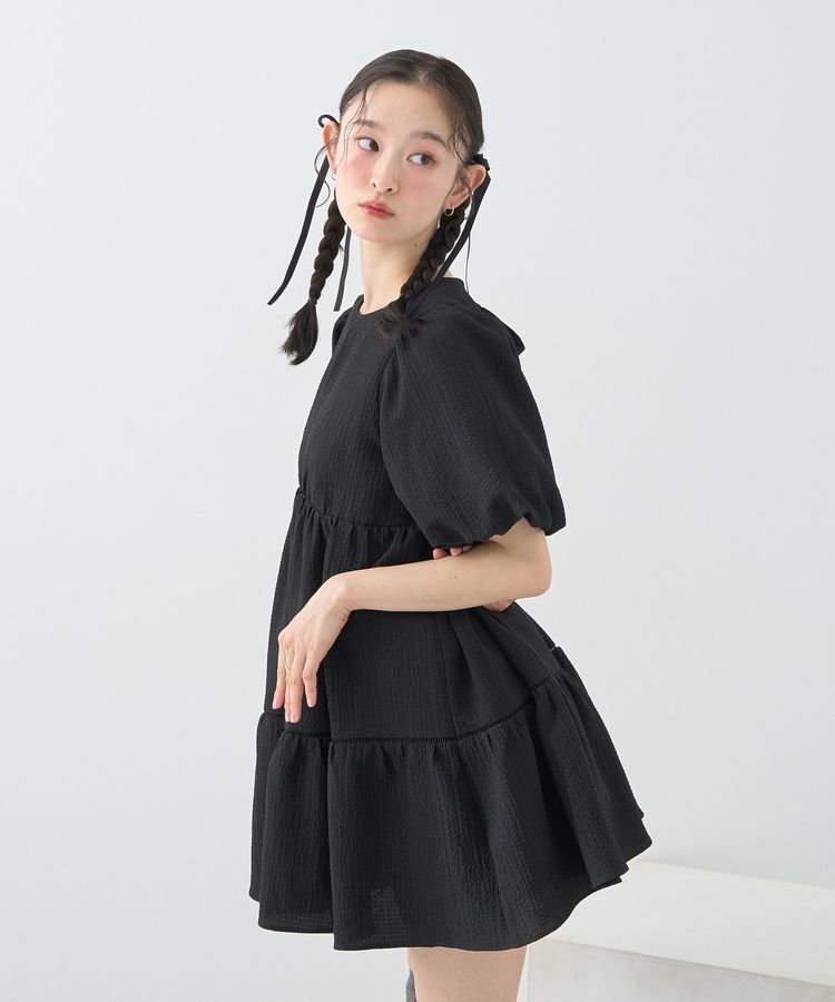 earth music&ecology「バックリボンパフスリーブミニワンピース」|ワンピース|