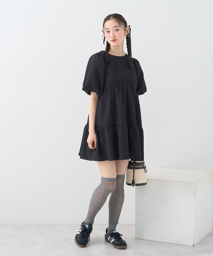 earth music&ecology「バックリボンパフスリーブミニワンピース」|ワンピース|