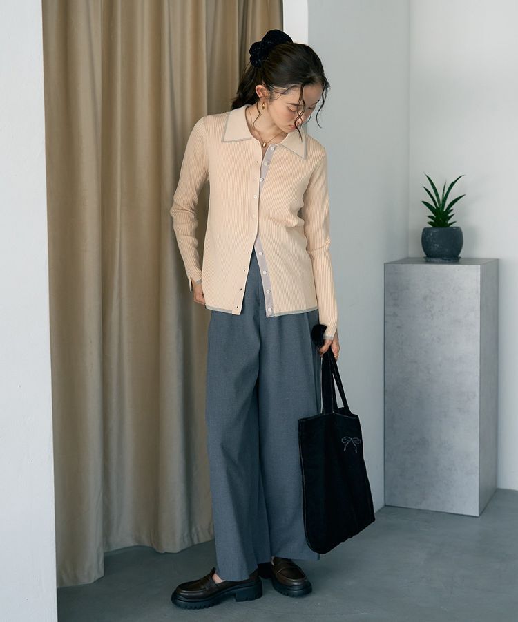 earth music&ecology「【WEB限定】バイカラートリムロングニットカーディガン」|カーディガン|