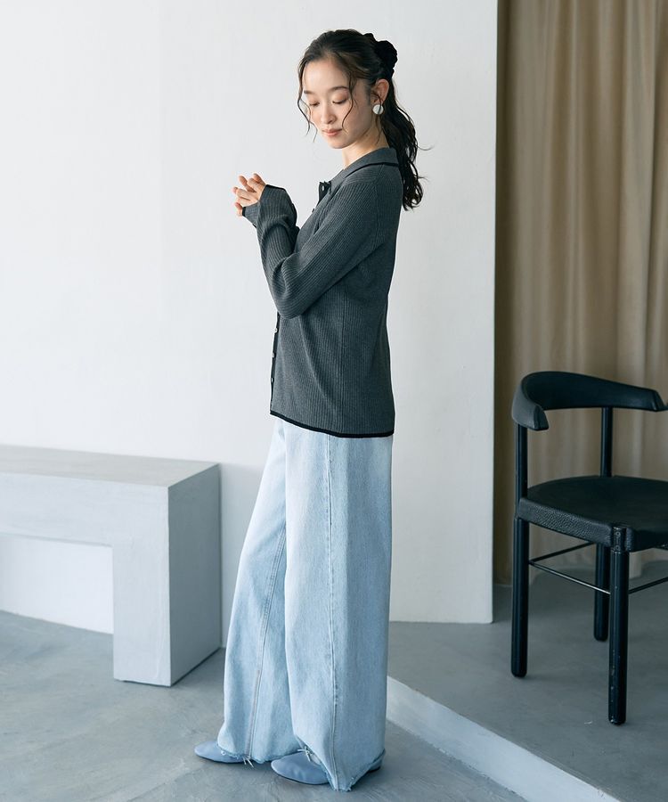 earth music&ecology「【WEB限定】バイカラートリムロングニットカーディガン」|カーディガン|