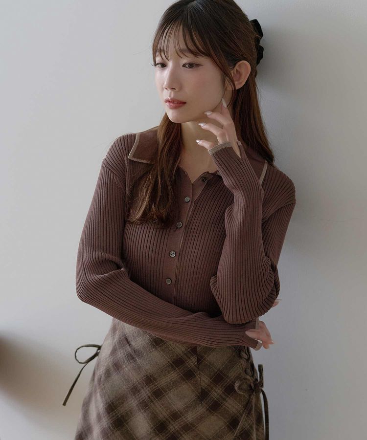 earth music&ecology「【WEB限定】バイカラートリムロングニットカーディガン」|カーディガン|